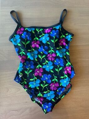 Vintage Speedo Women’s One Piece Floral Swimsuit size 16 Built In Cups